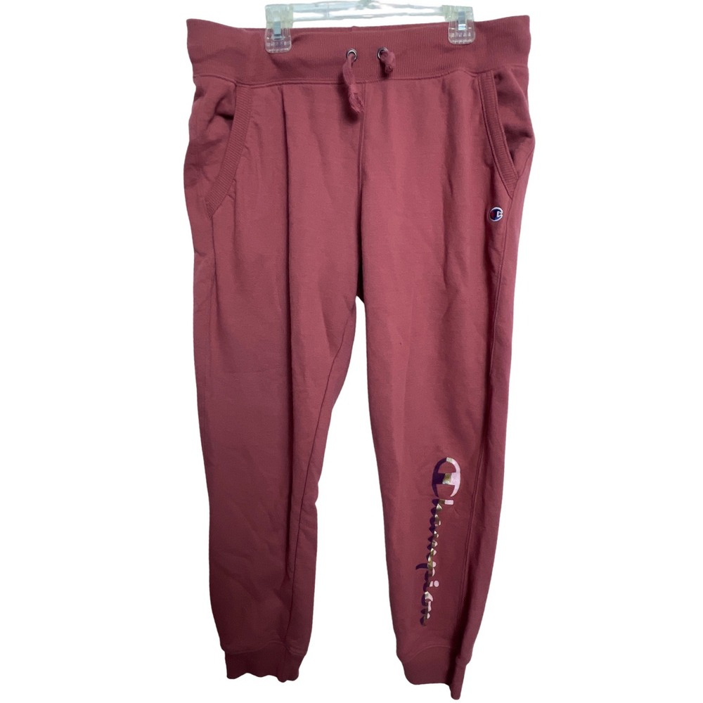 Champion Authentic Athleticwear Women's Pink Sweatpants Joggers Logo L Lounge